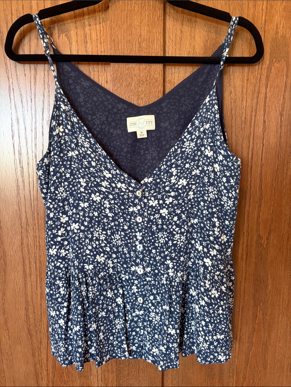 Buckle Navy and White Floral Button-Front Camisole